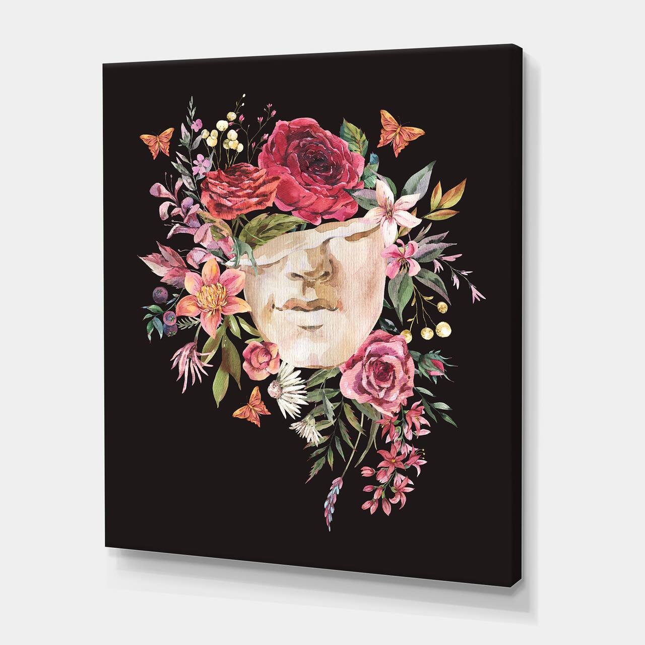 Designart - Vintage Greek Sculpture Detail With Dry Flowers - Traditional Canvas Wall Art Print